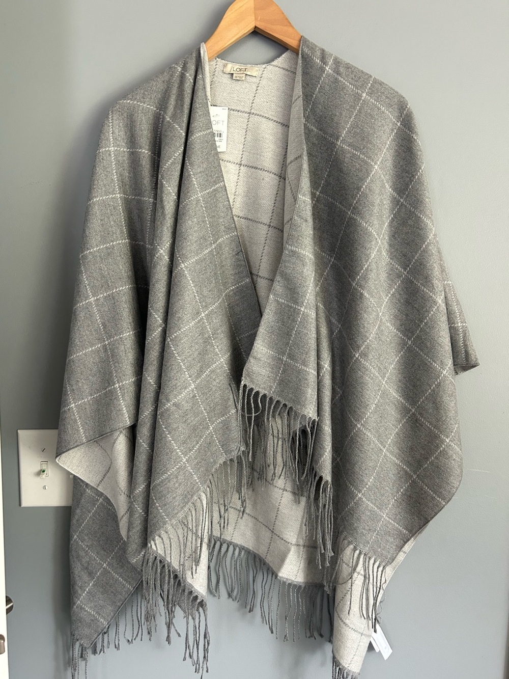 LOFT Gray Windowpane Open-Front Wrap